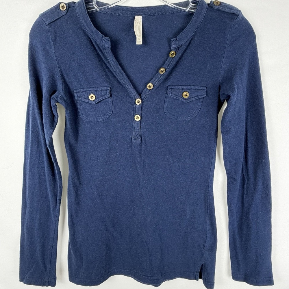 Womens Y2K ButtonHenley Pockets Navy Blue Sz S Long Sleeve Bella Swan Twilight
